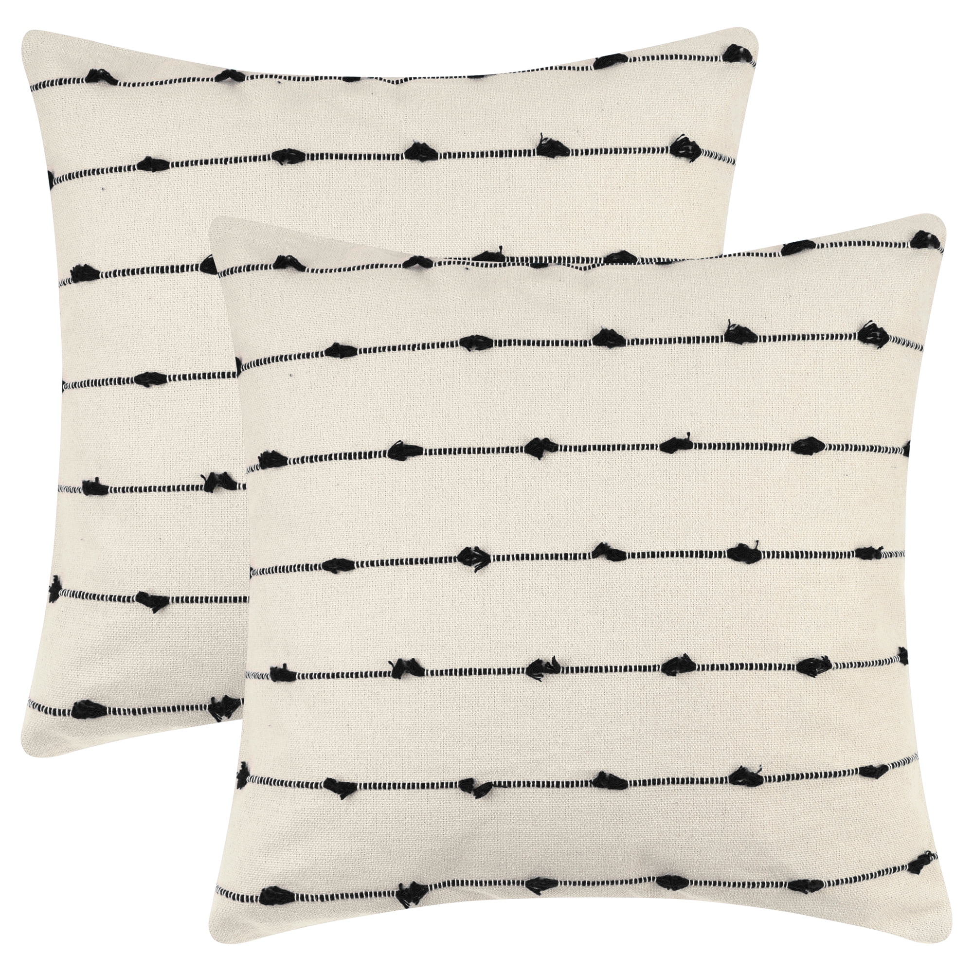 Unique Bargains 2 Pack Striped Boho Decorative Cushion Pillow Covers Modern Square Neutral Black 18" x 18"