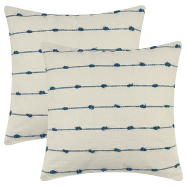 Unique Bargains 2 Pack Striped Boho Decorative Cushion Pillow Covers Modern Square Neutral Blue 16" x 16"