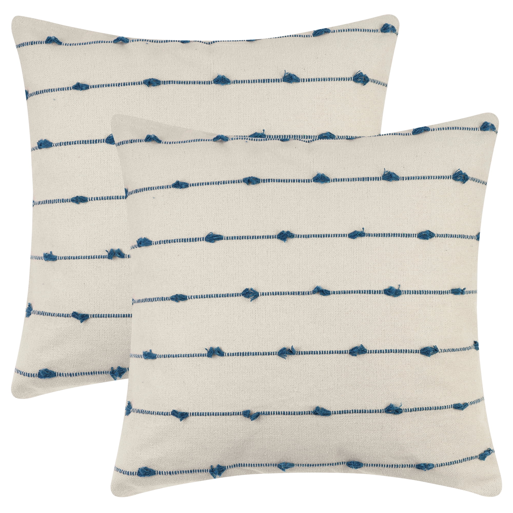 Unique Bargains 2 Pack Striped Boho Decorative Cushion Pillow Covers Modern Square Neutral Blue 18" x 18"