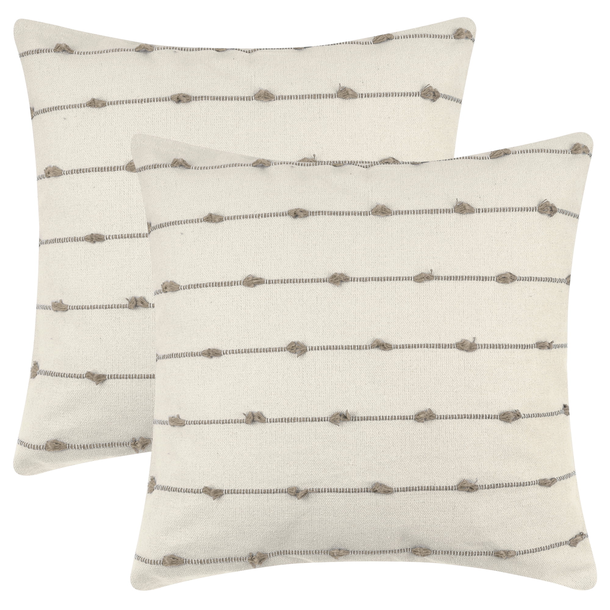 Unique Bargains 2 Pack Striped Boho Decorative Cushion Pillow Covers Modern Square Neutral Brown 16" x 16"