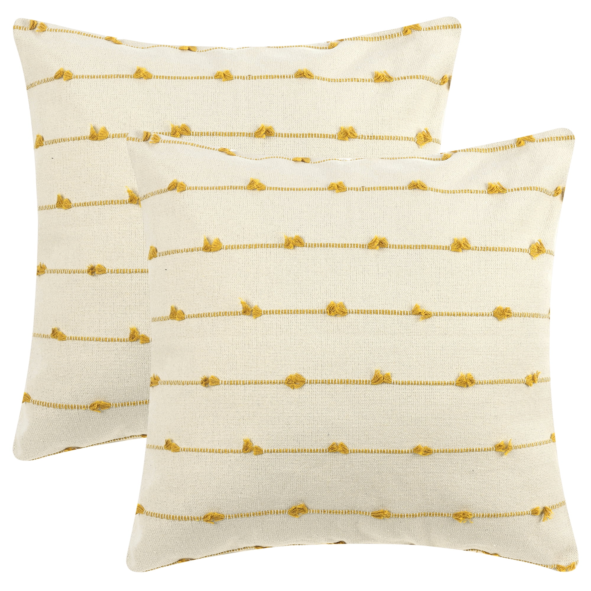 Unique Bargains 2 Pack Striped Boho Decorative Cushion Pillow Covers Modern Square Neutral Yellow 16" x 16"