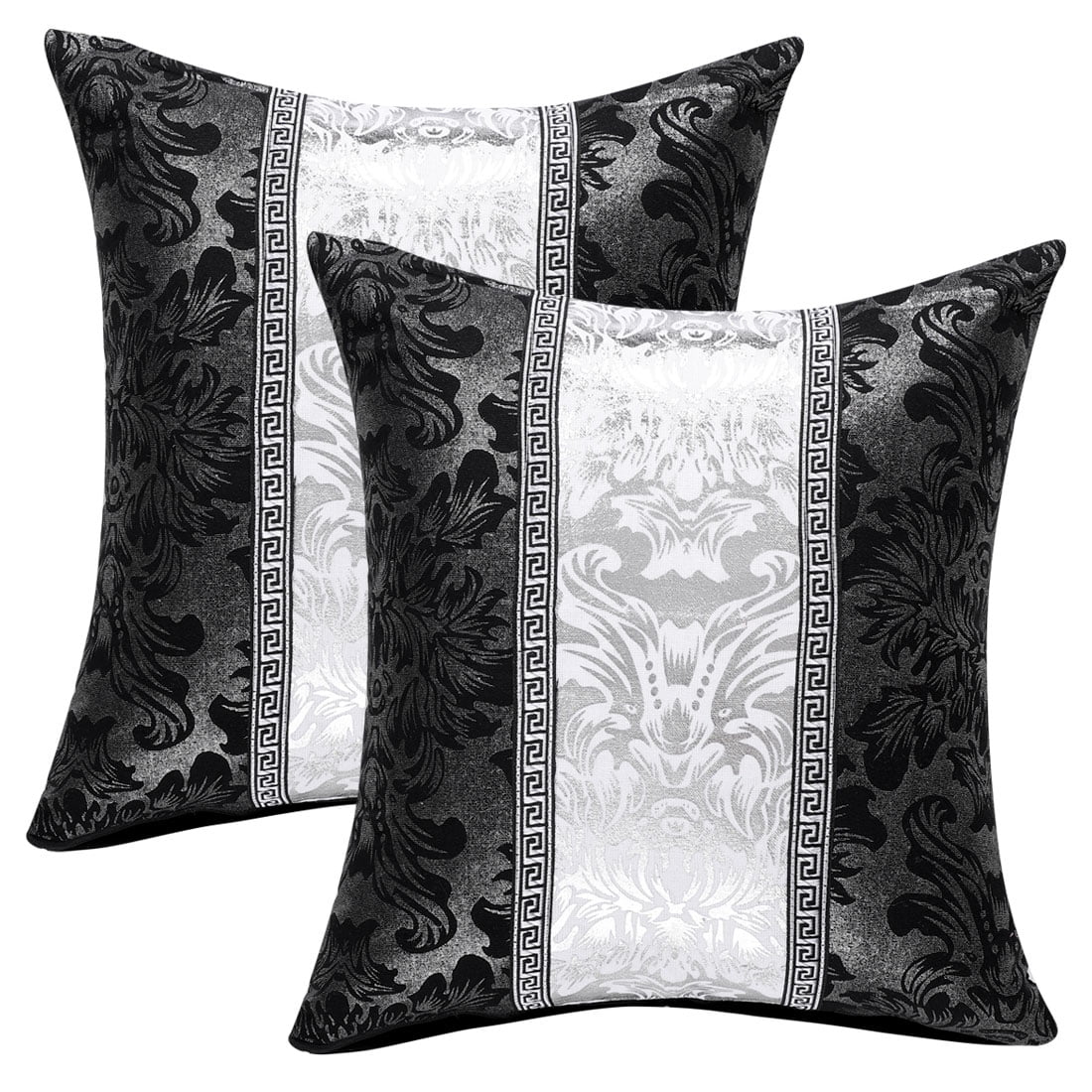 Unique Bargains 2 Pack Striped Decorative Throw Pillow Covers 18" x18" Black & Silver