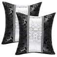 thumbnail image 1 of Unique Bargains 2 Pack Striped Decorative Throw Pillow Covers 18" x18" Black & Silver, 1 of 7