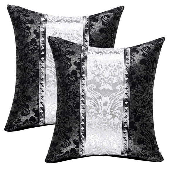 Unique Bargains 2 Pack Striped Decorative Throw Pillow Covers 18" x18" Black & Silver