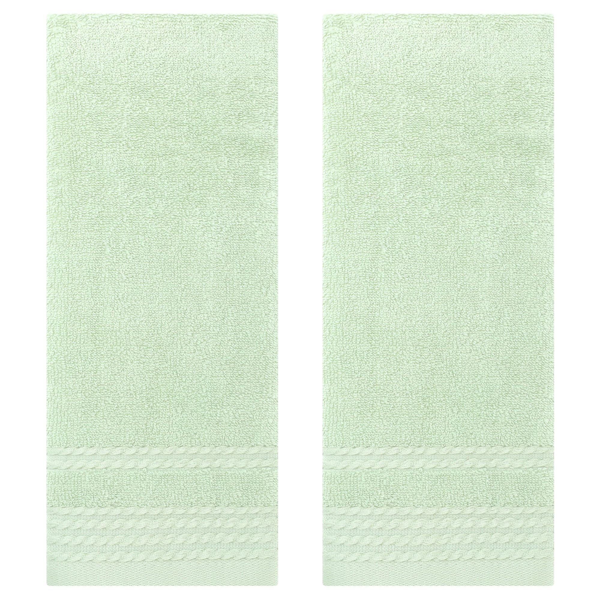 Unique Bargains Striped Hand Towels Set for Bathroom 14" x 30" Green 2-Pieces