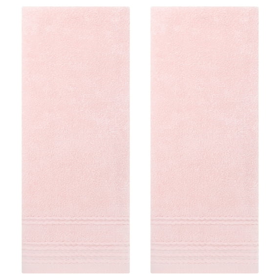 Unique Bargains Striped Hand Towels Set for Bathroom 14" x 30" Pink 2-Pieces