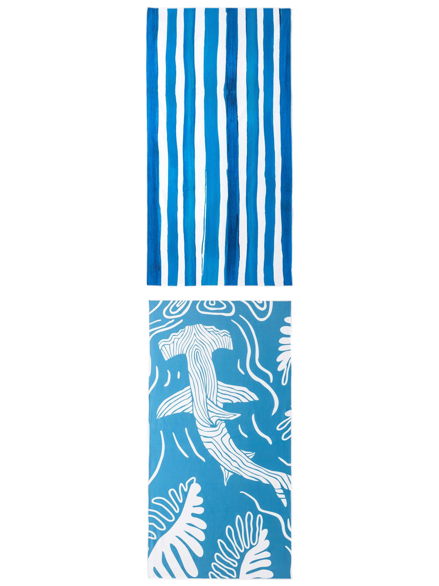 Unique Bargains 2 Pack Striped Quick Dry Absorbent Beach Towel Blue/Light Green 63" x 31"