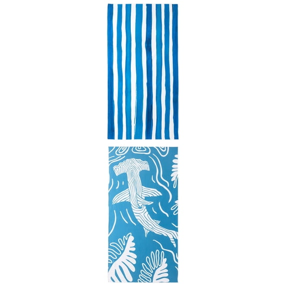Unique Bargains 2 Pack Striped Quick Dry Absorbent Beach Towel Blue/Light Green 63" x 31"