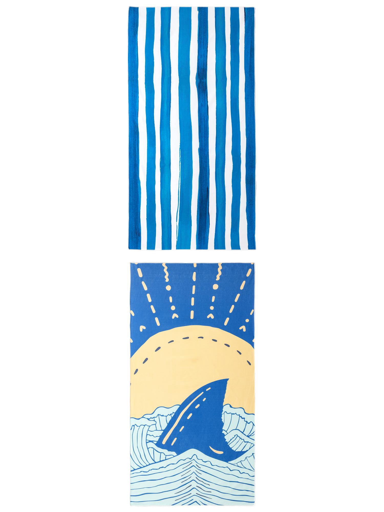 Unique Bargains 2 Pack Striped Quick Dry Absorbent Beach Towel Blue/Navy Blue 63" x 31"