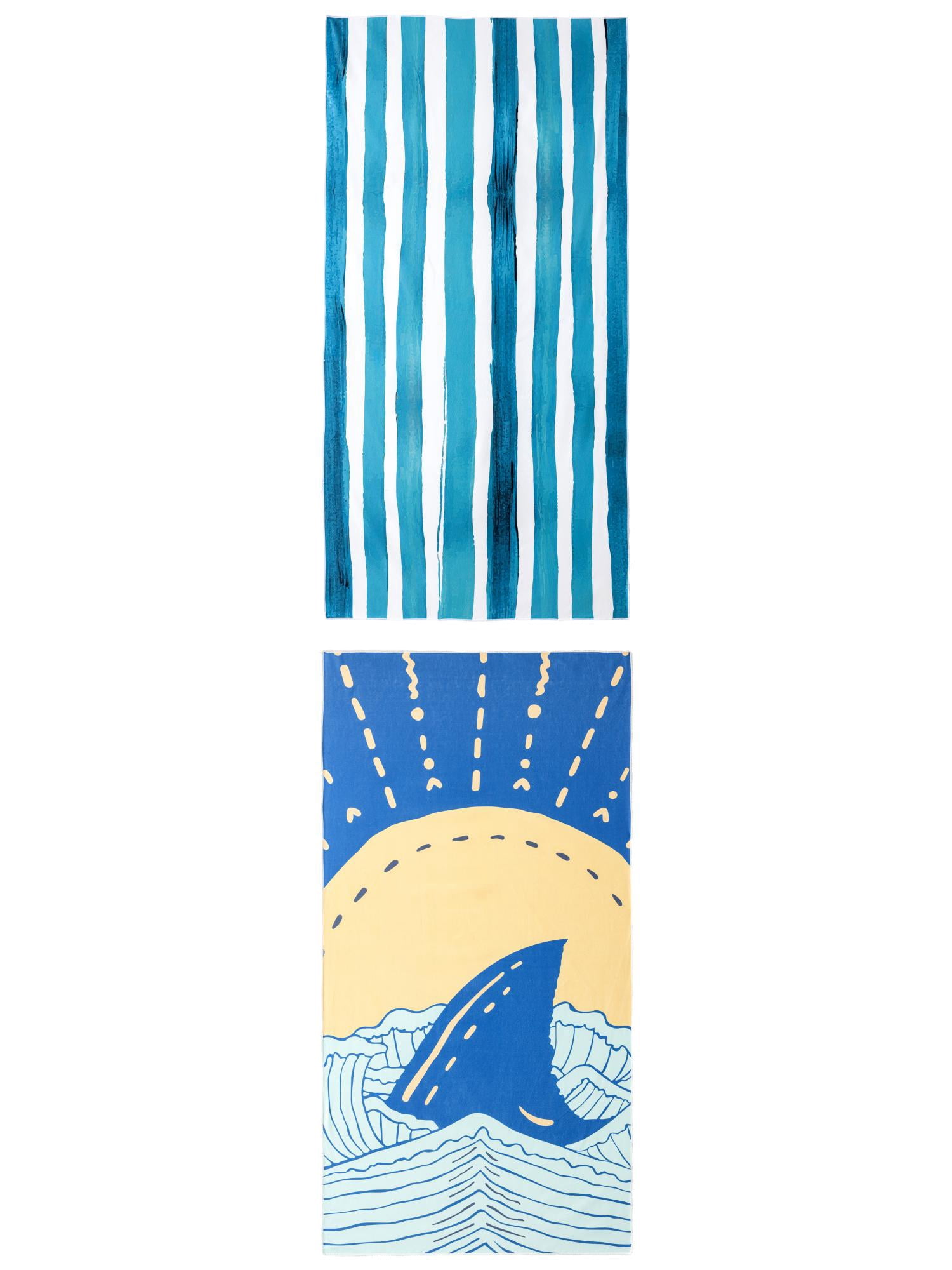 Unique Bargains 2 Pack Striped Quick Dry Absorbent Beach Towel Dark Blue/Navy Blue 63"x31"