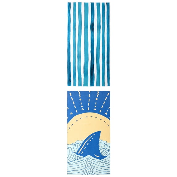 Unique Bargains 2 Pack Striped Quick Dry Absorbent Beach Towel Dark Blue/Navy Blue 63"x31"