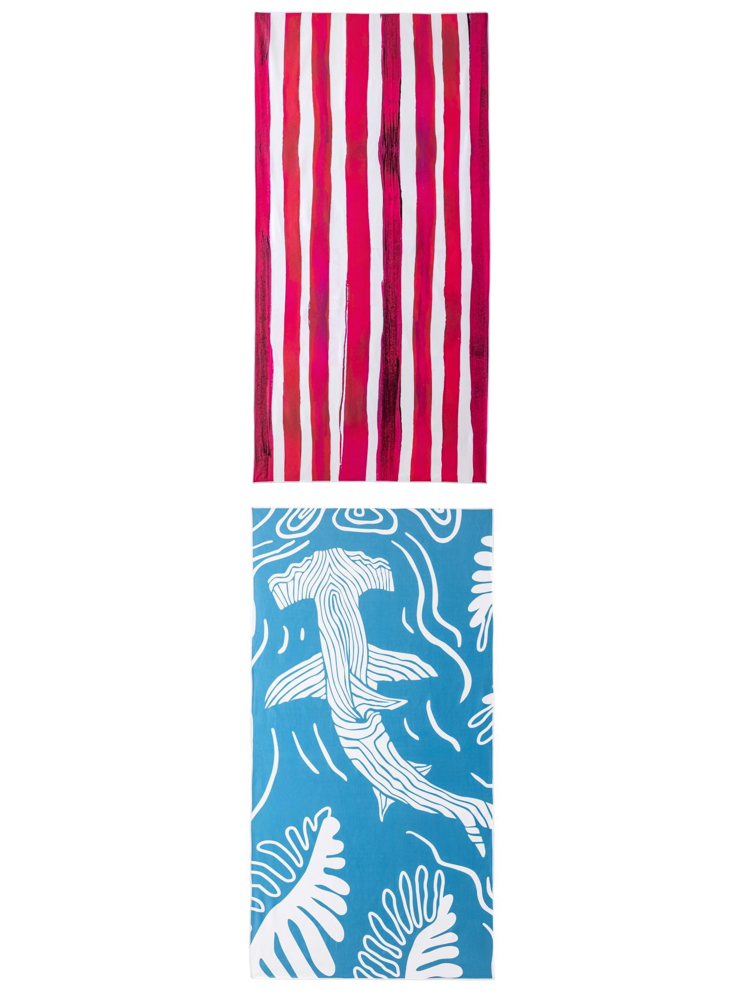 Unique Bargains 2 Pack Striped Quick Dry Absorbent Beach Towel Red/Light Green 63" x 31"