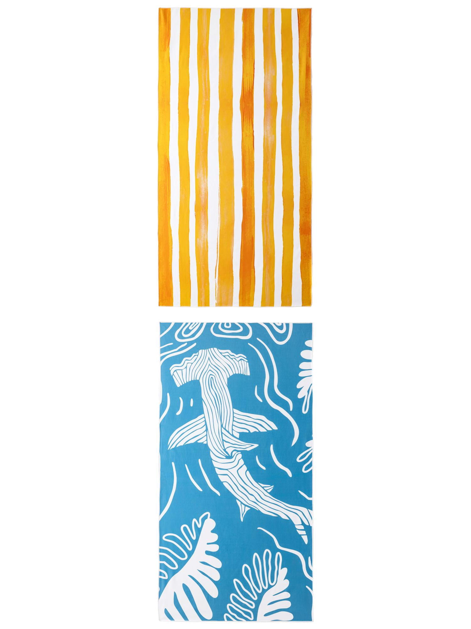 Unique Bargains 2 Pack Striped Quick Dry Absorbent Beach Towel Yellow/Light Green 63"x 31"