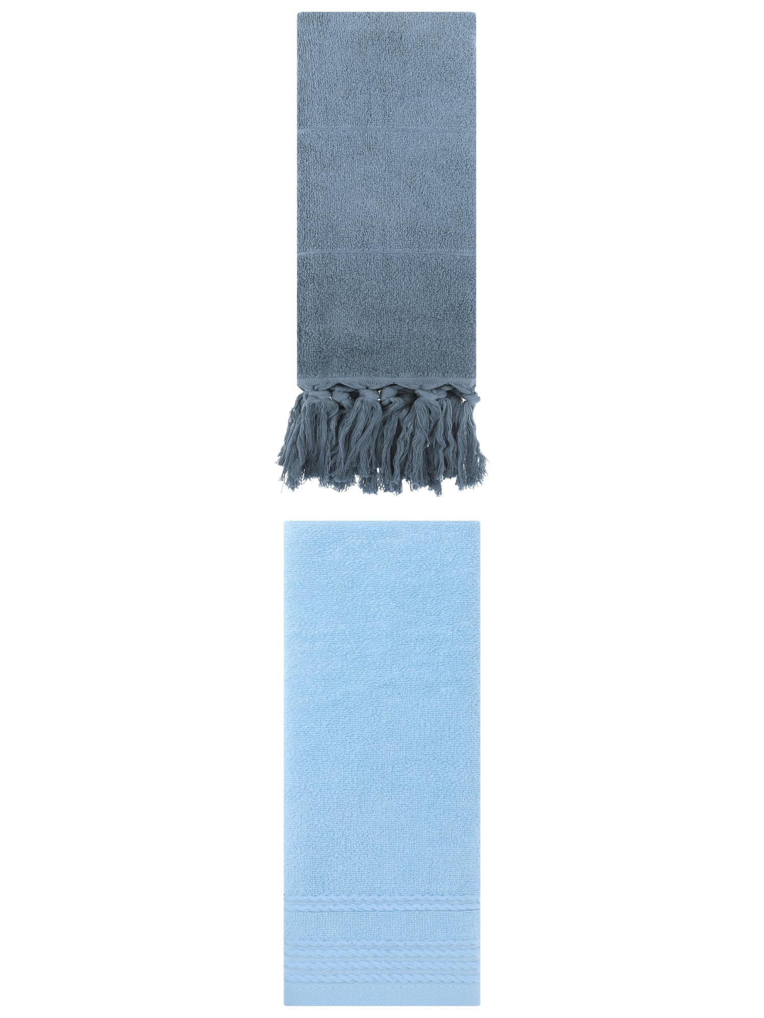 Unique Bargains 2 Pack Striped Tassels Hand Towels for Bathroom 14" x 30" Blue