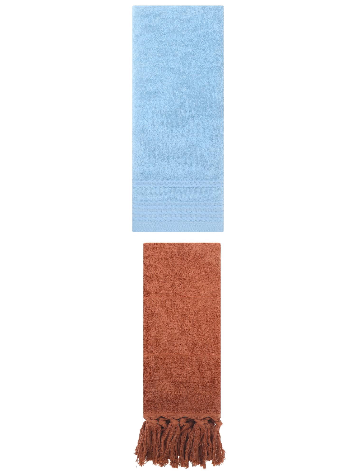 Unique Bargains 2 Pack Striped Tassels Hand Towels for Bathroom 14" x 30" Brown/Blue
