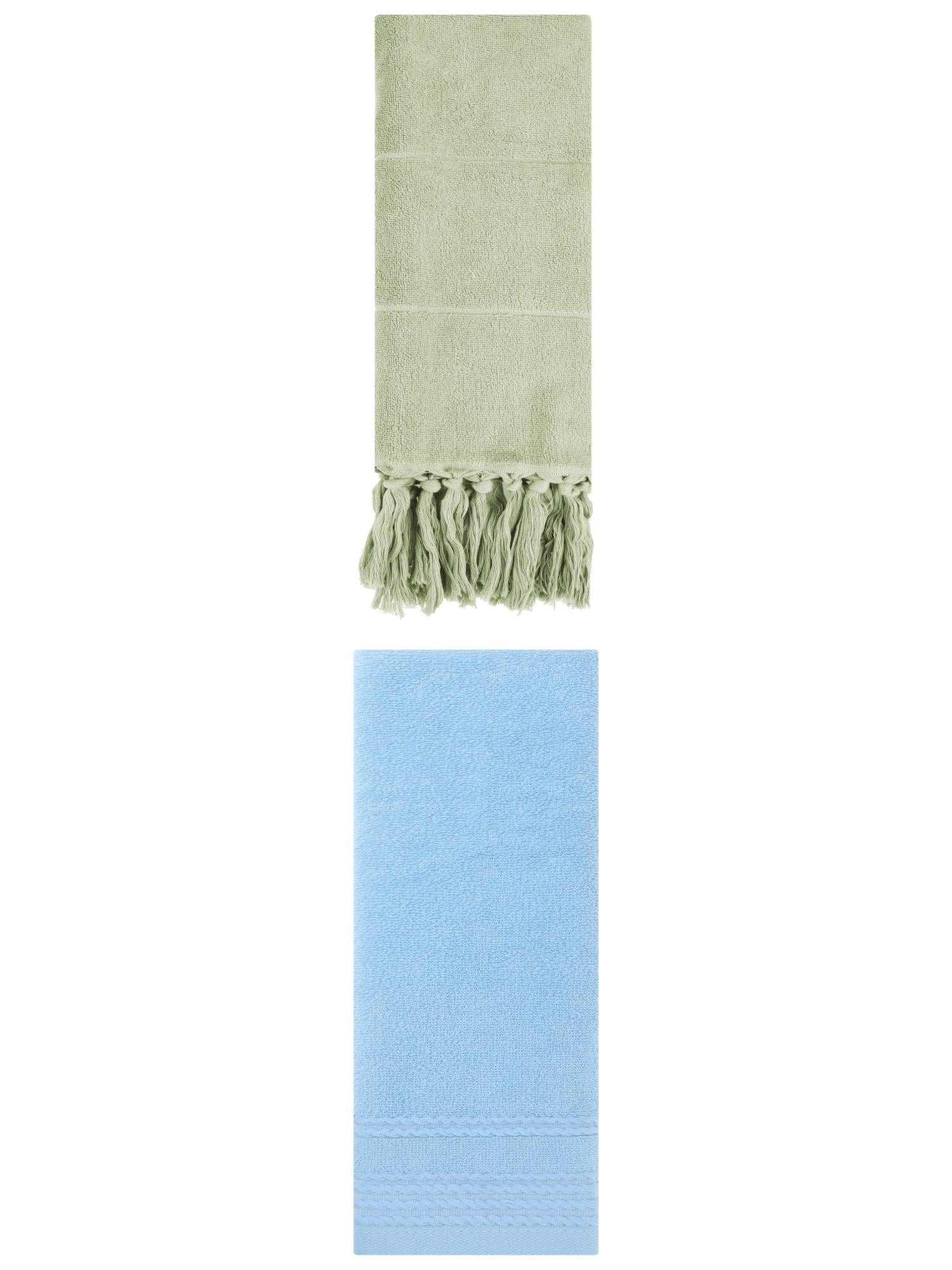 Unique Bargains 2 Pack Striped Tassels Hand Towels for Bathroom 14" x 30" Green/Blue