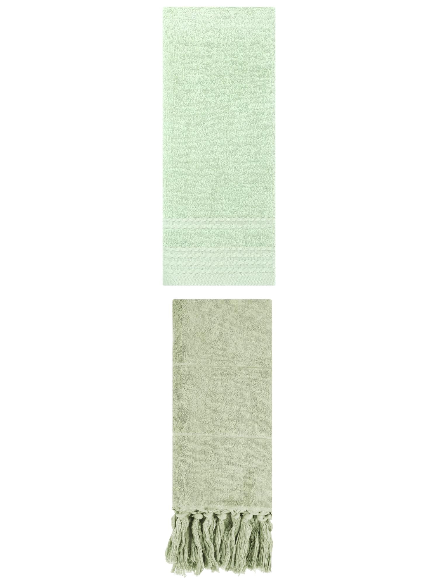 Unique Bargains 2 Pack Striped Tassels Hand Towels for Bathroom 14" x 30" Green