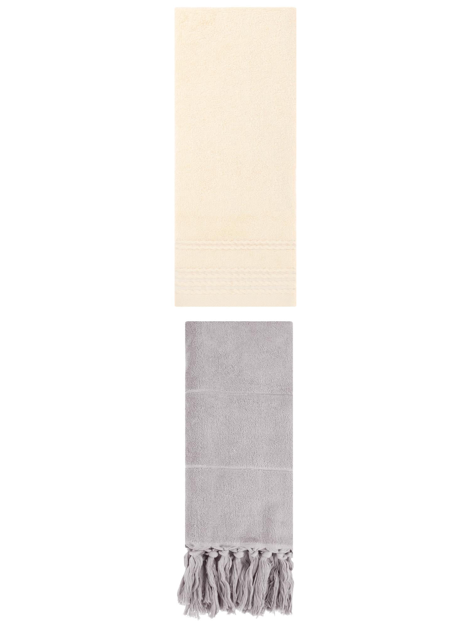 Unique Bargains 2 Pack Striped Tassels Hand Towels for Bathroom 14" x 30" Grey/Beige