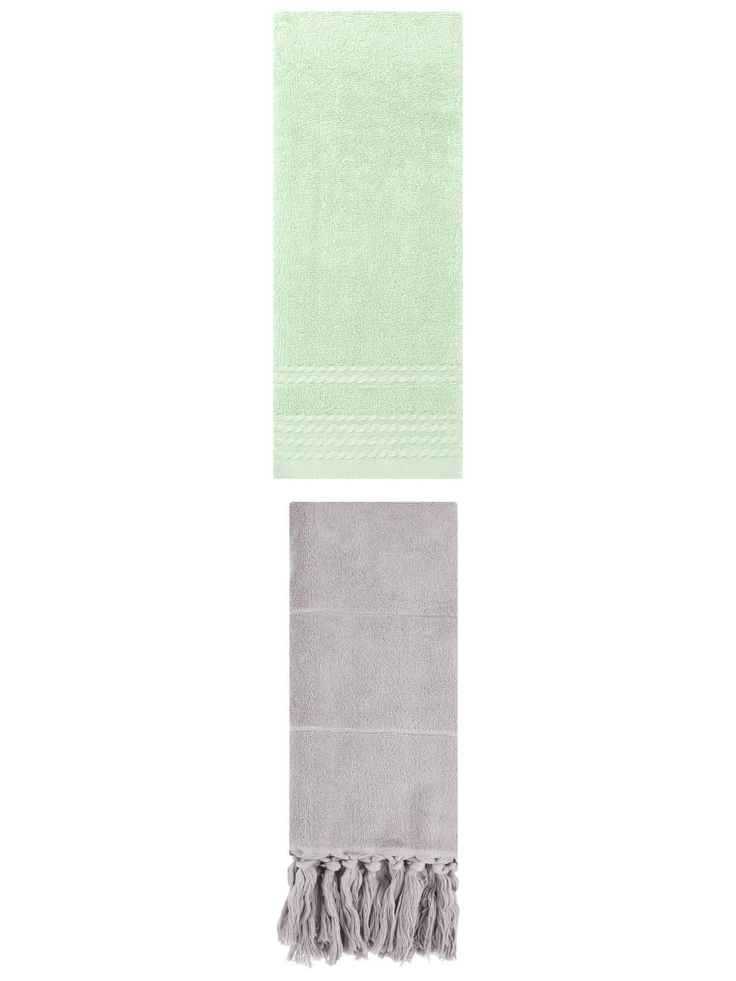 Unique Bargains 2 Pack Striped Tassels Hand Towels for Bathroom 14" x 30" Grey/Green