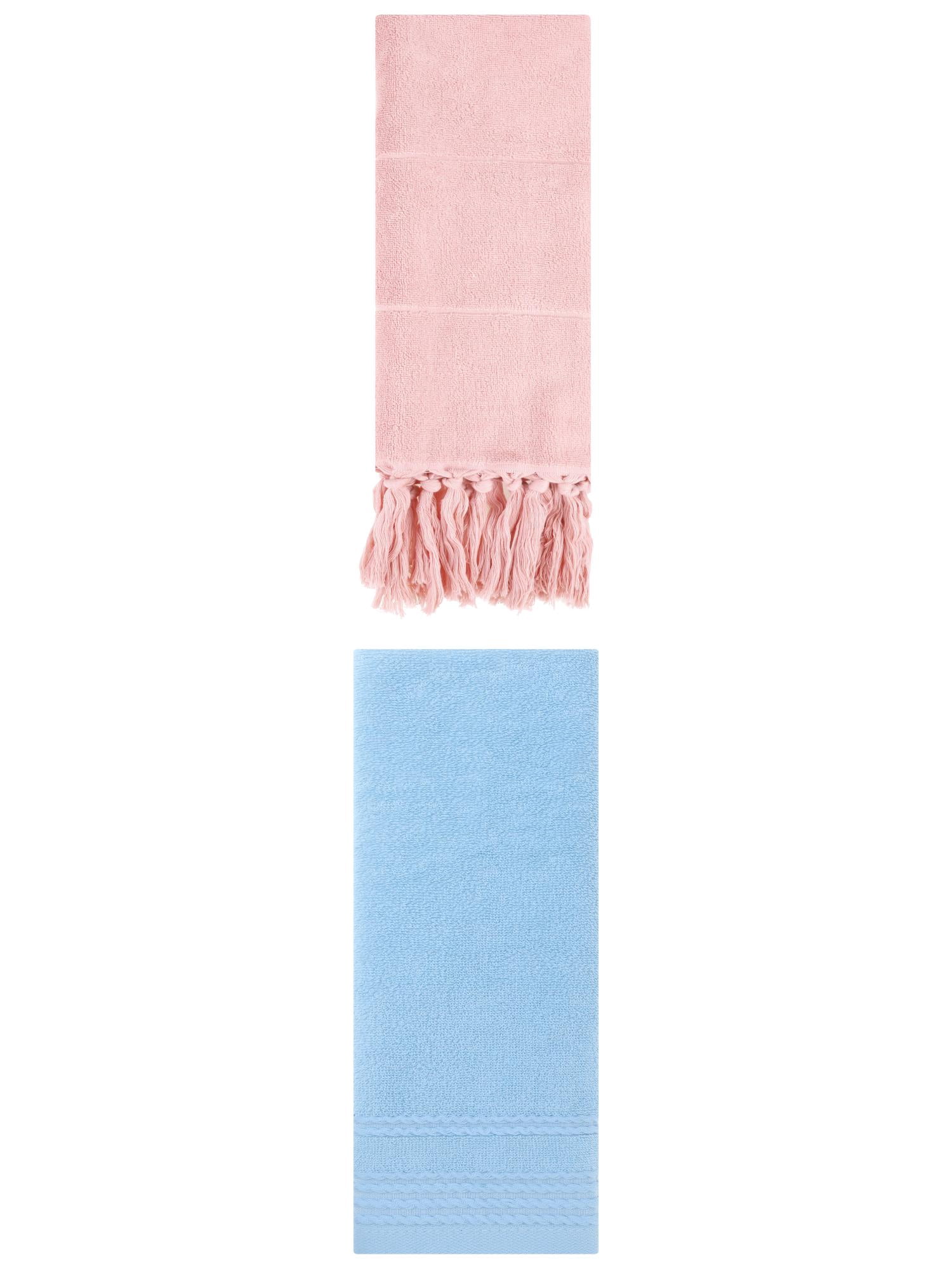 Unique Bargains 2 Pack Striped Tassels Hand Towels for Bathroom 14" x 30" Pink/Blue