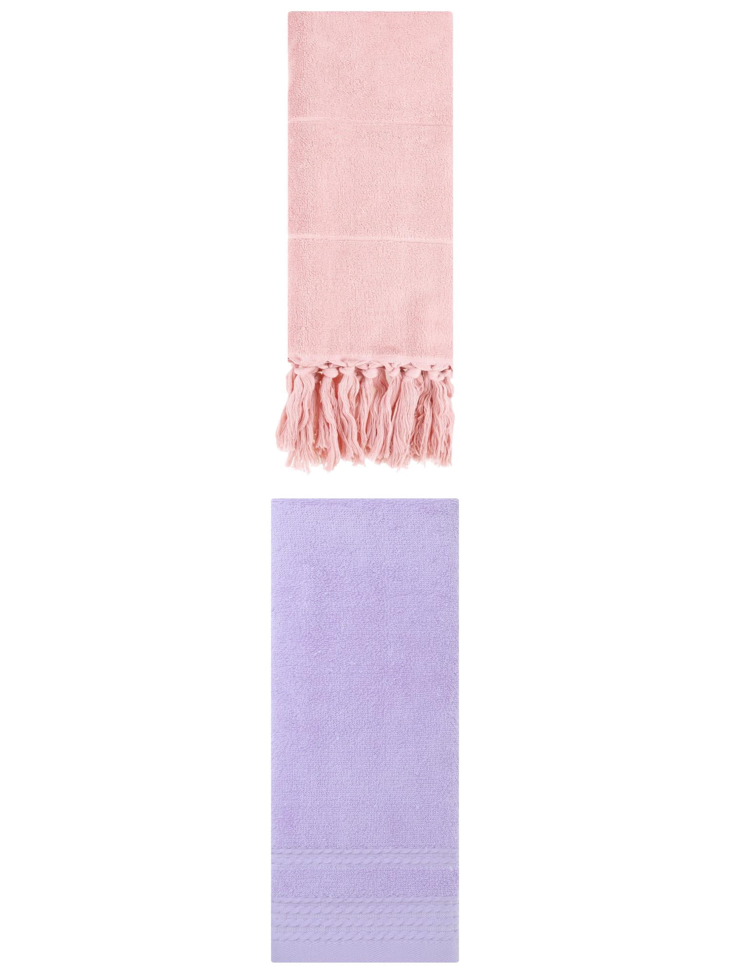 Unique Bargains 2 Pack Striped Tassels Hand Towels for Bathroom 14" x 30" Pink/Purple
