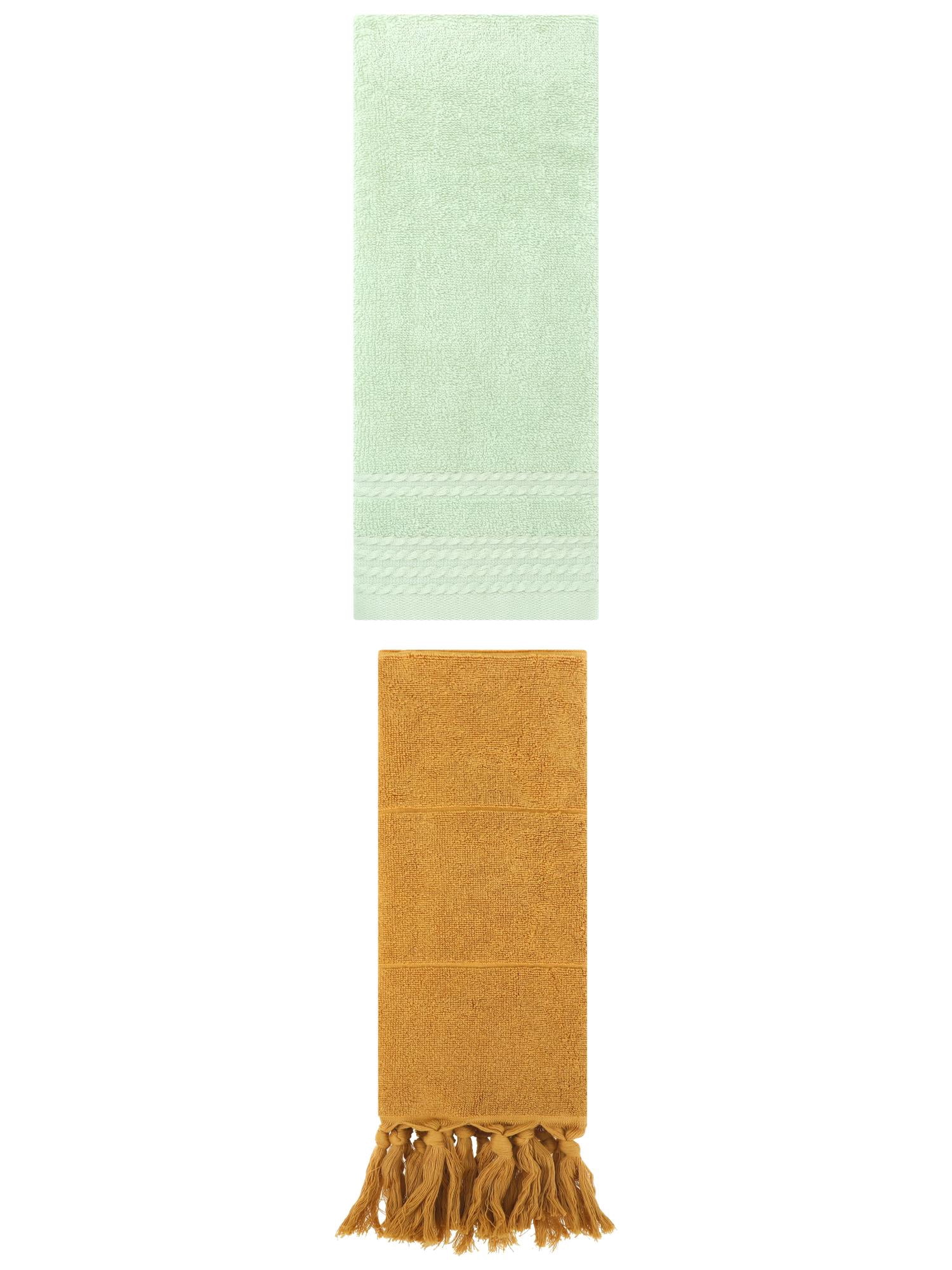 Unique Bargains 2 Pack Striped Tassels Hand Towels for Bathroom 14" x 30" Yellow/Green