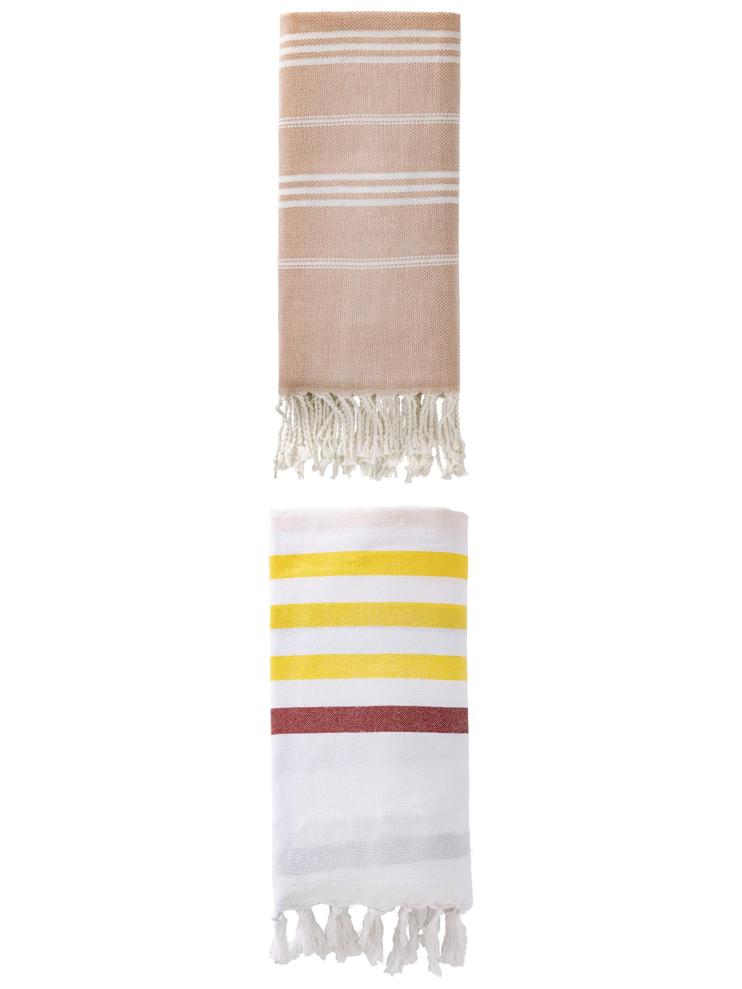 Unique Bargains 2 Pack Striped Turkish Beach Towel Brown 71"x40"/71"x35"