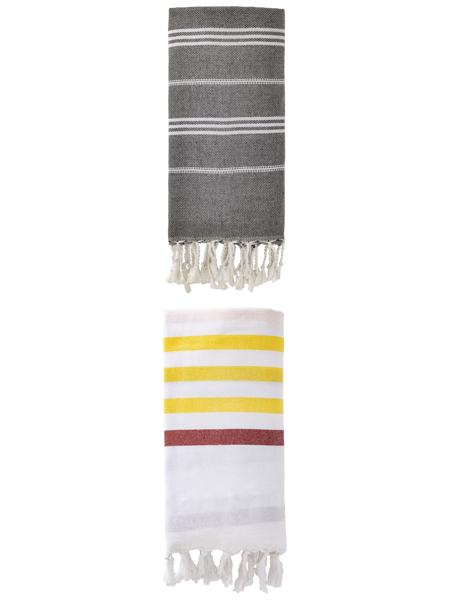 Unique Bargains 2 Pack Striped Turkish Beach Towel Brown/Black 71"x40"/71"x35"