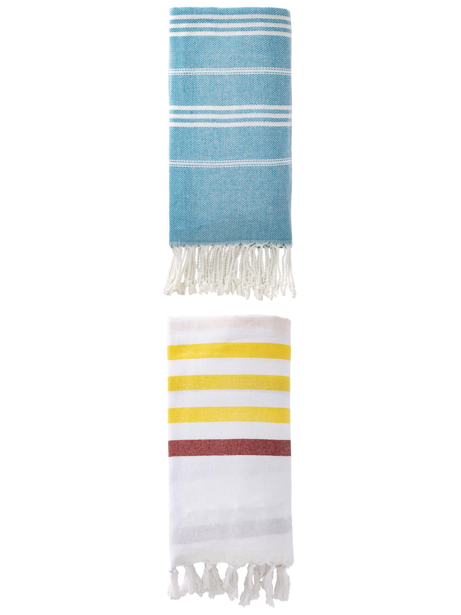 Unique Bargains 2 Pack Striped Turkish Beach Towel Brown/Blue 71"x40"/71"x35"