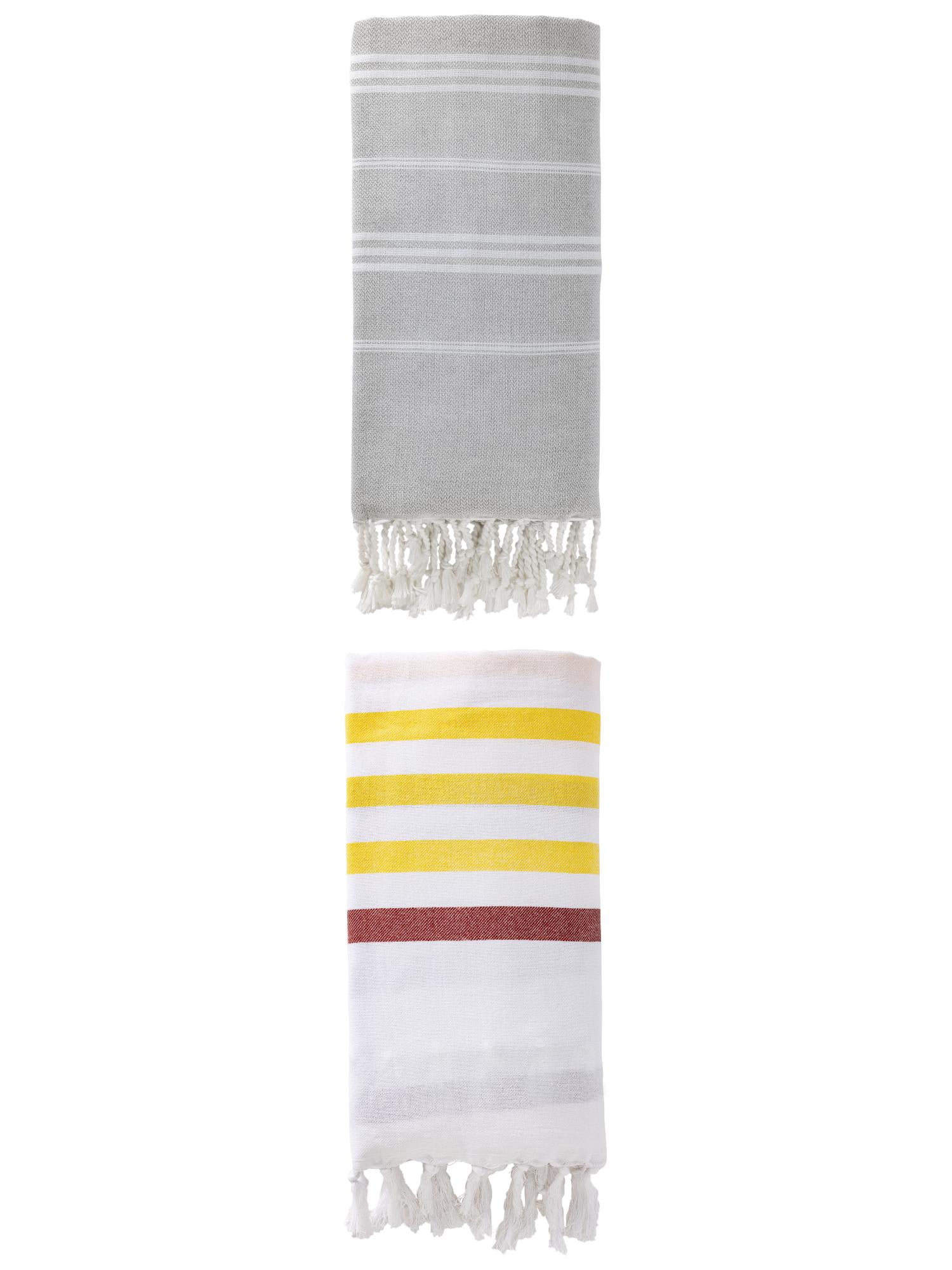 Unique Bargains 2 Pack Striped Turkish Beach Towel Brown/Grey 71"x40"/71"x35"
