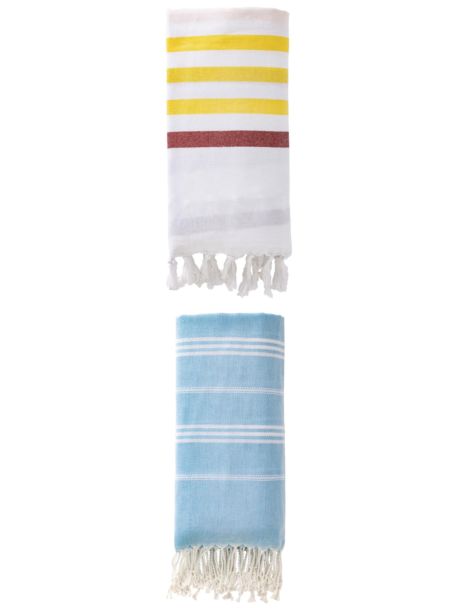 Unique Bargains 2 Pack Striped Turkish Beach Towel Brown/Light Blue 71"x40"/71"x35"