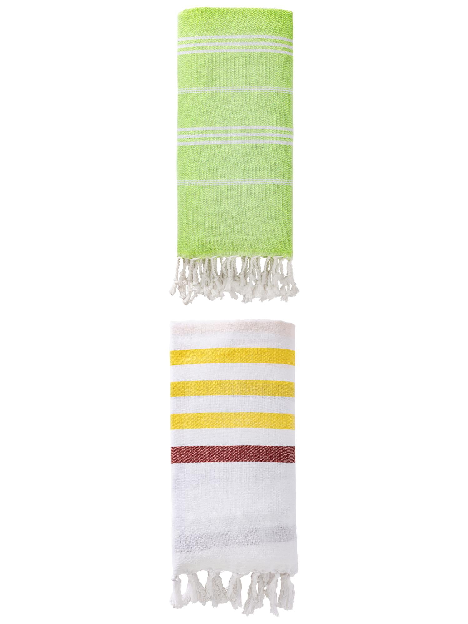 Unique Bargains 2 Pack Striped Turkish Beach Towel Brown/Light Green 71"x40"/71"x35"