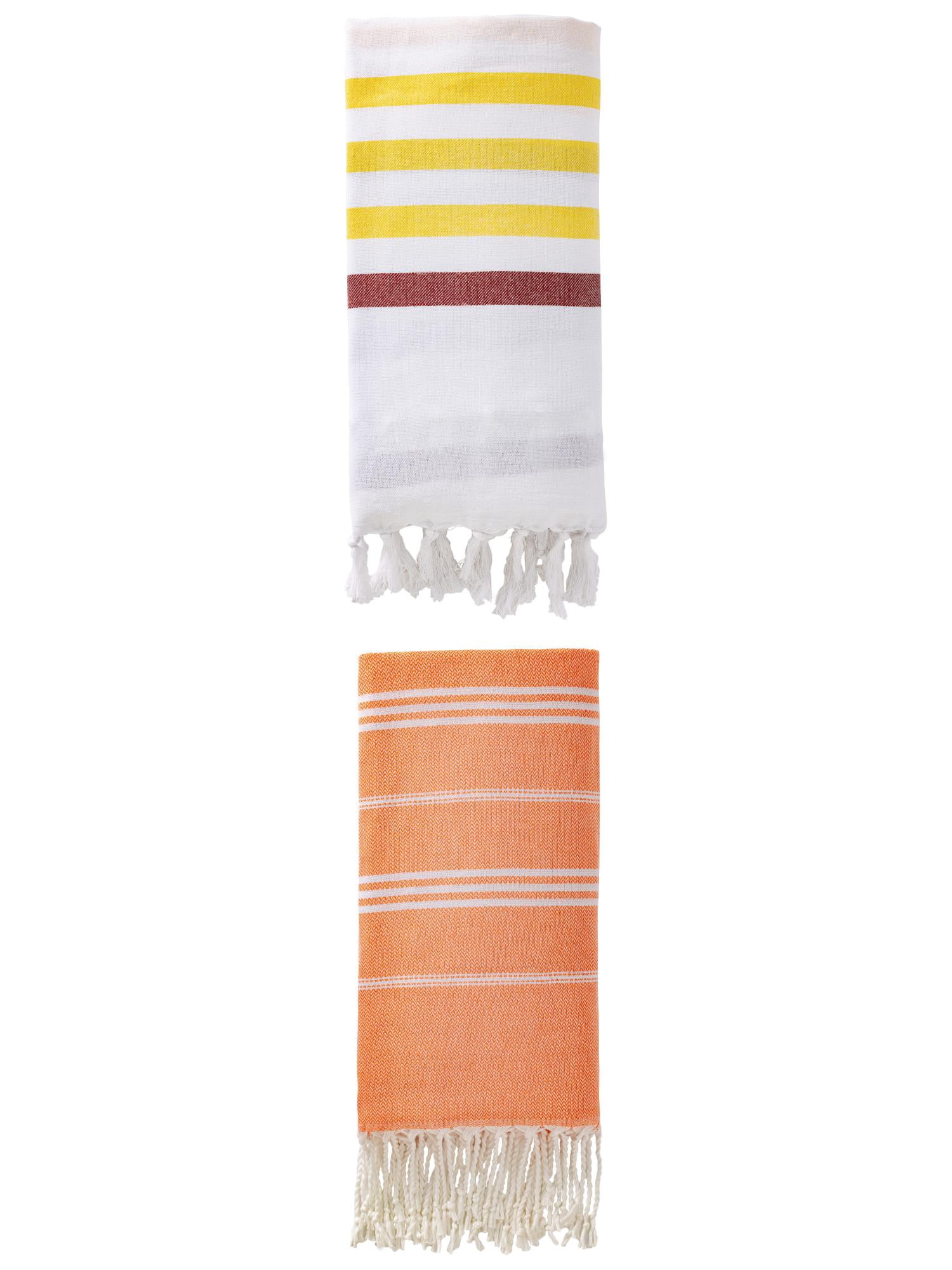Unique Bargains 2 Pack Striped Turkish Beach Towel Brown/Orange 71"x40"/71"x35"