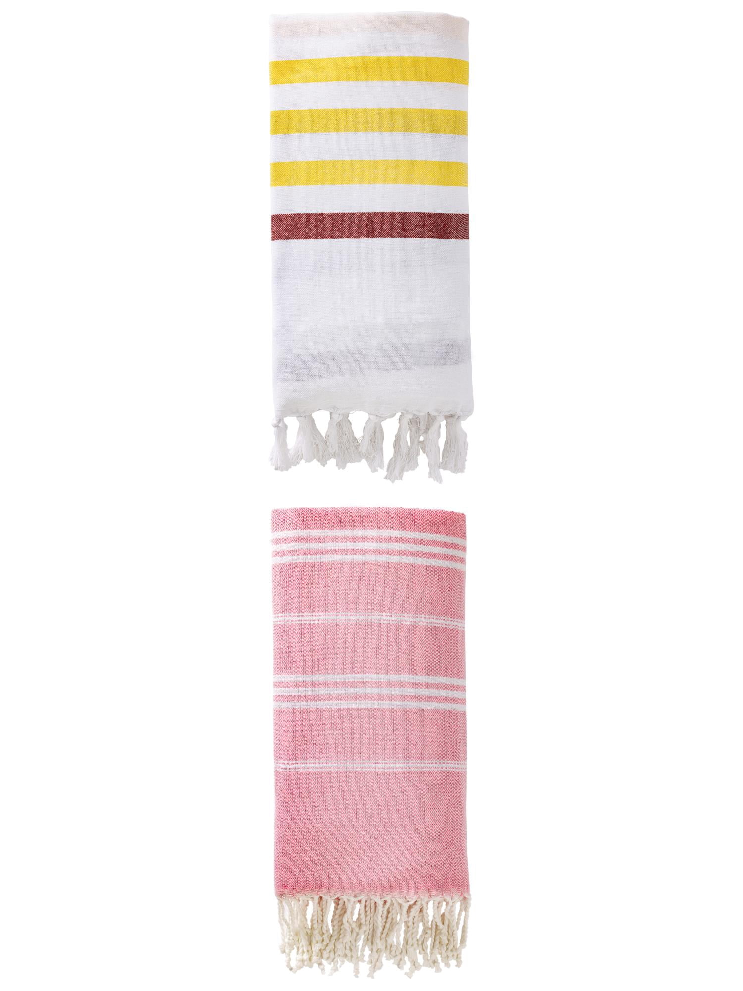 Unique Bargains 2 Pack Striped Turkish Beach Towel Brown/Pink 71"x40"/71"x35"