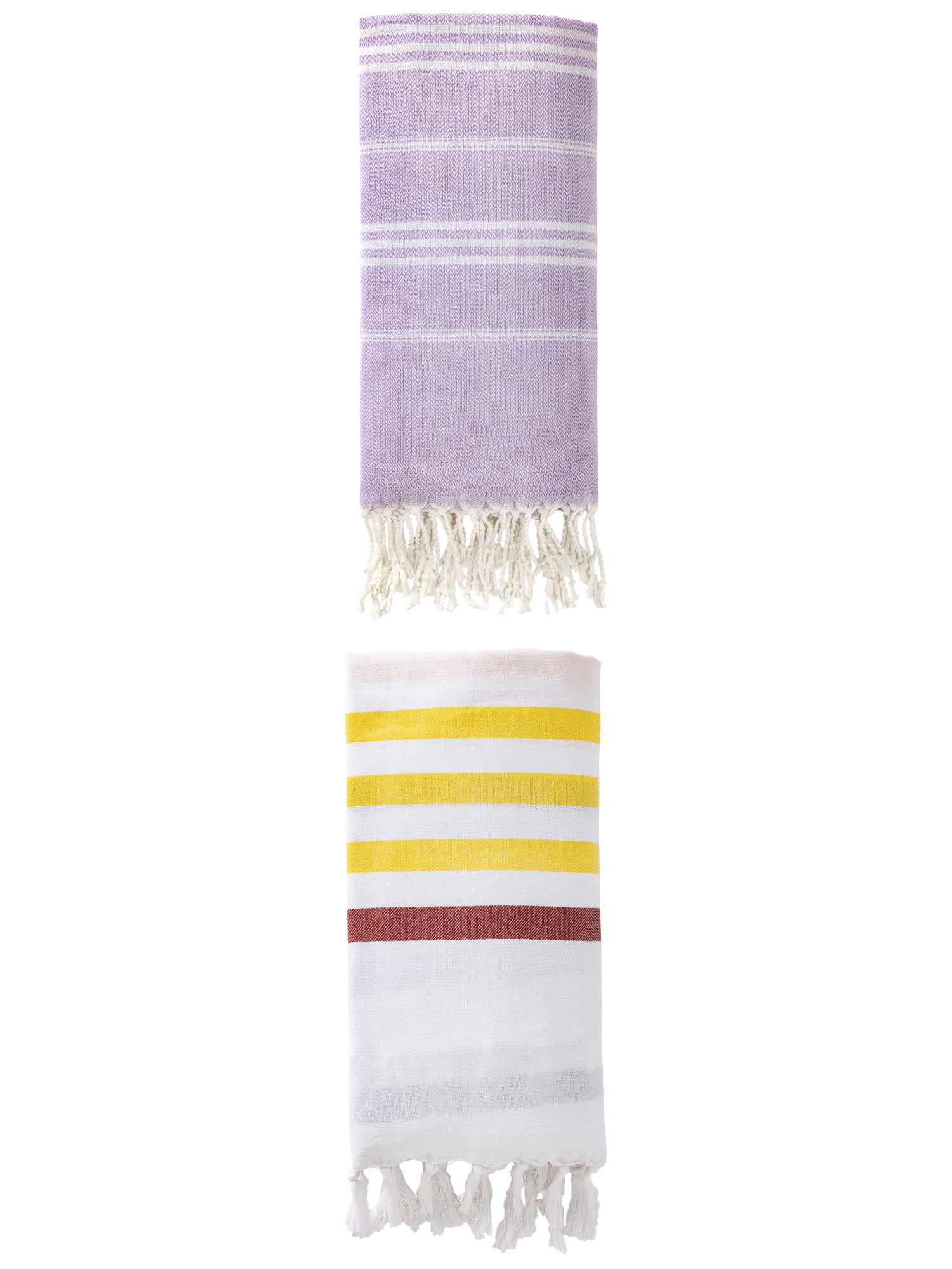 Unique Bargains 2 Pack Striped Turkish Beach Towel Brown/Purple 71"x40"/71"x35"