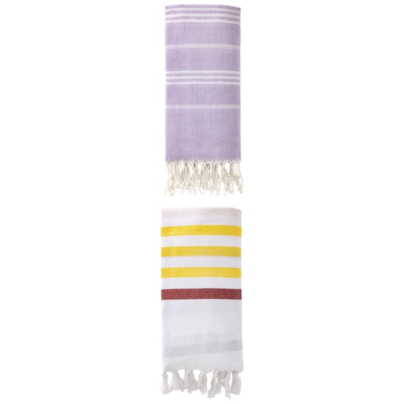 Unique Bargains 2 Pack Striped Turkish Beach Towel Brown/Purple 71"x40"/71"x35"