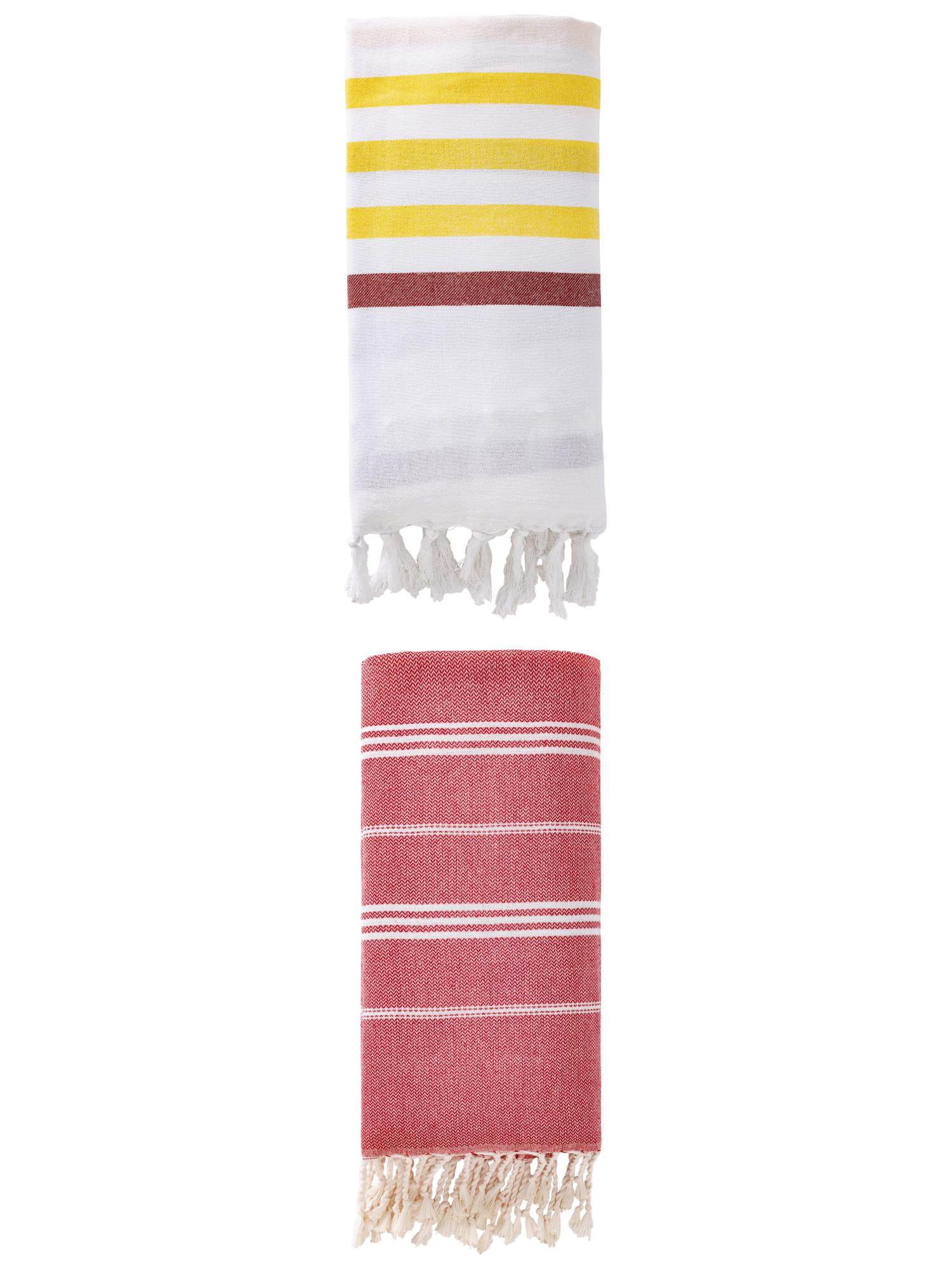 Unique Bargains 2 Pack Striped Turkish Beach Towel Brown/Red 71"x40"/71"x35"