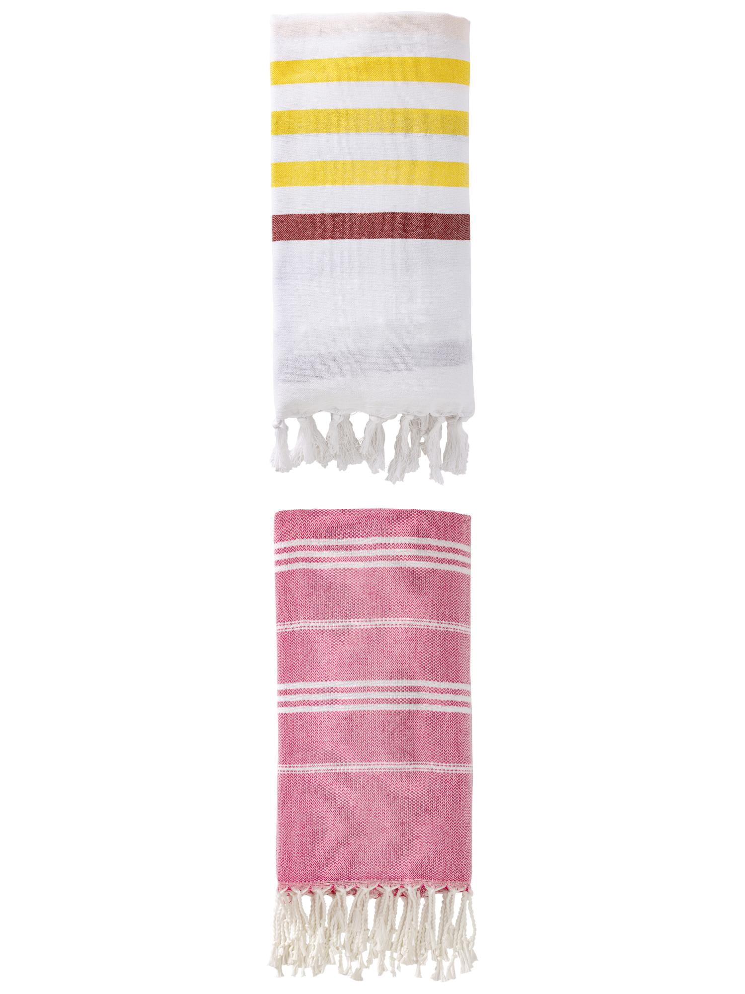 Unique Bargains 2 Pack Striped Turkish Beach Towel Brown/Rose Red 71"x40"/71"x35"