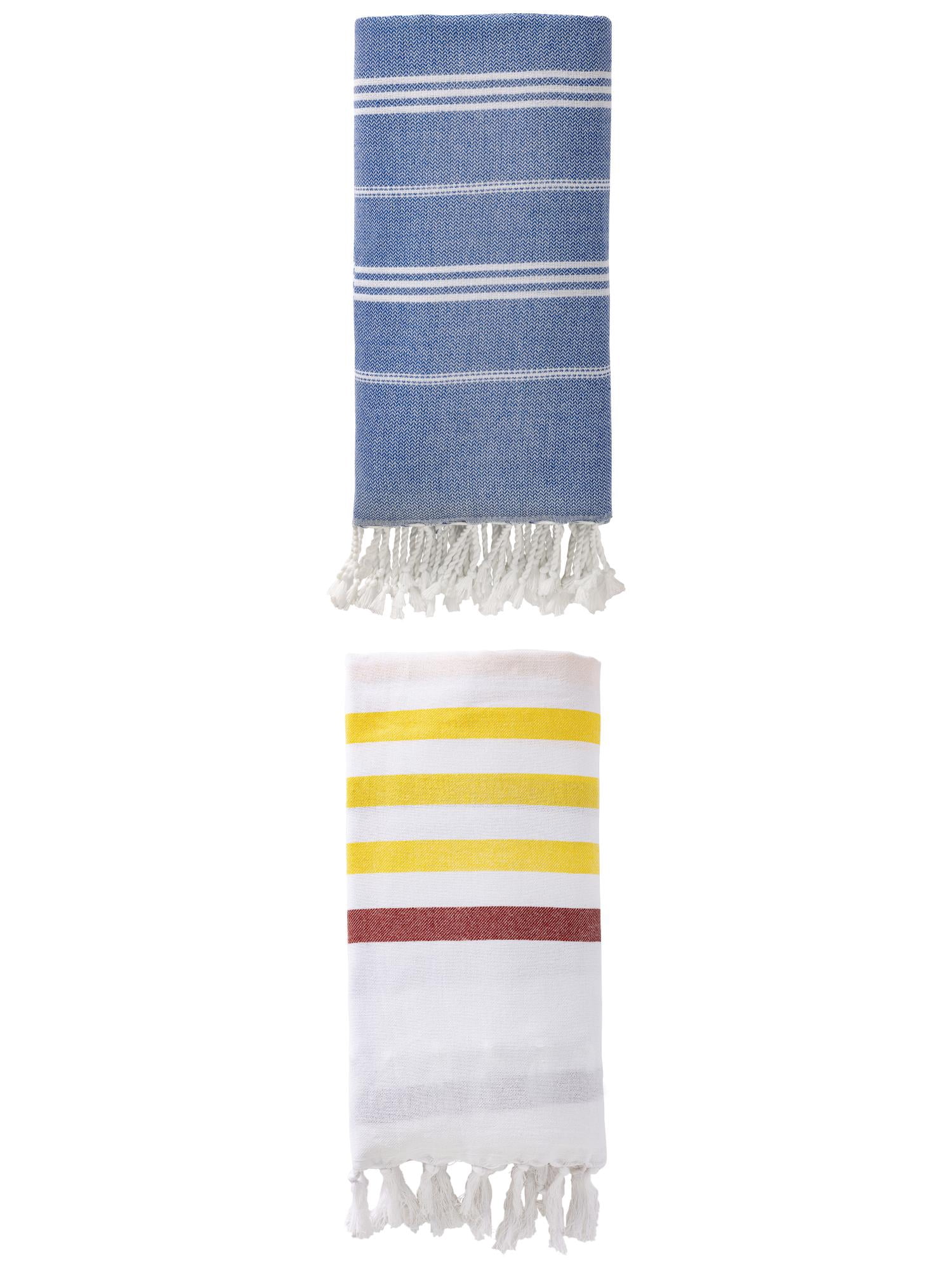 Unique Bargains 2 Pack Striped Turkish Beach Towel Brown/Royal Blue 71"x40"/71"x35"