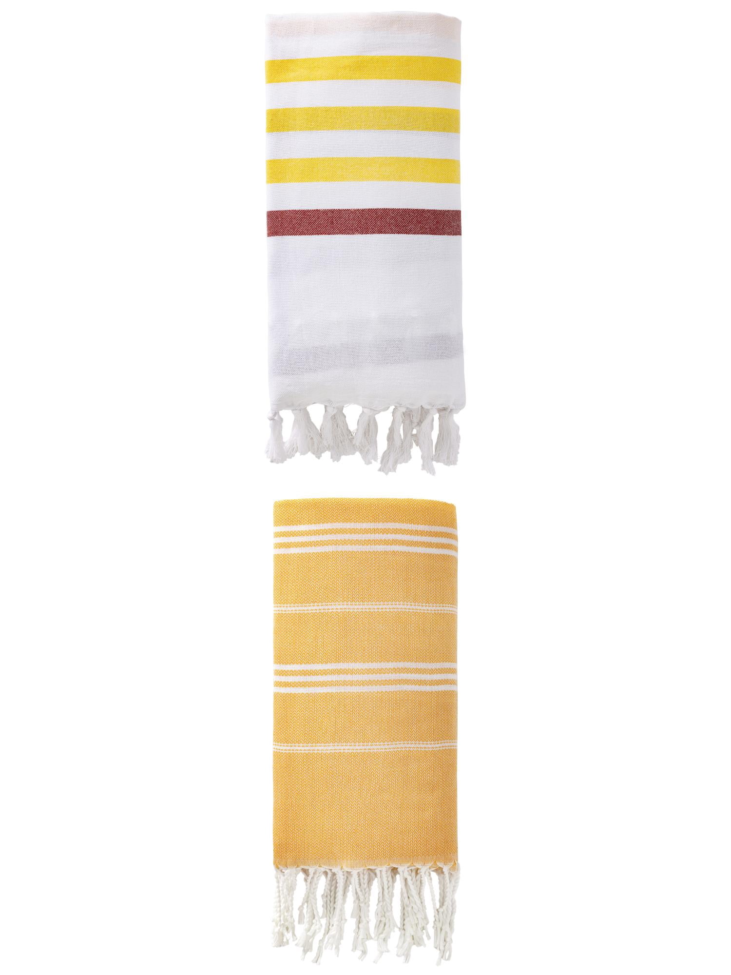 Unique Bargains 2 Pack Striped Turkish Beach Towel Brown/Yellow 71"x40"/71"x35"