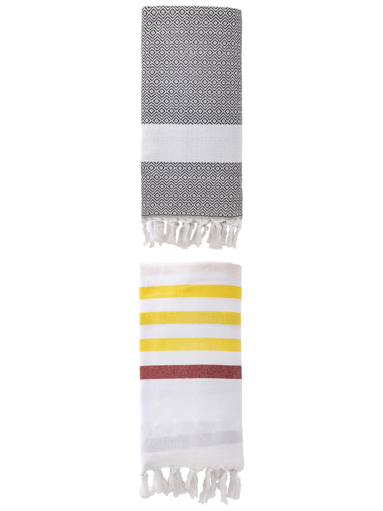 Unique Bargains 2 Pack Striped Turkish Woven Tassel Beach Towels Brown/Dark Grey 71"x40"