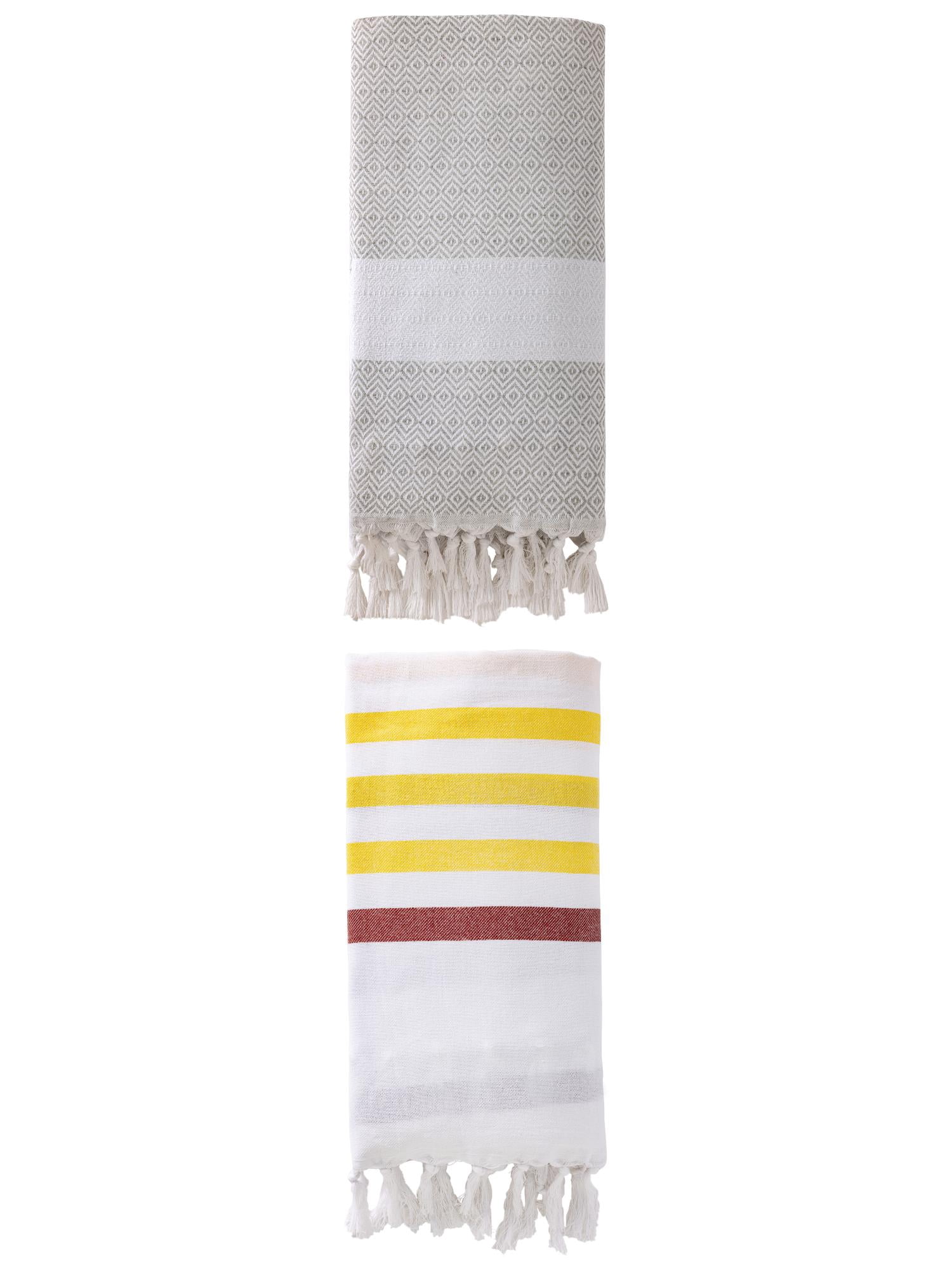 Unique Bargains 2 Pack Striped Turkish Woven Tassel Beach Towels Brown/Grey 71"x40"