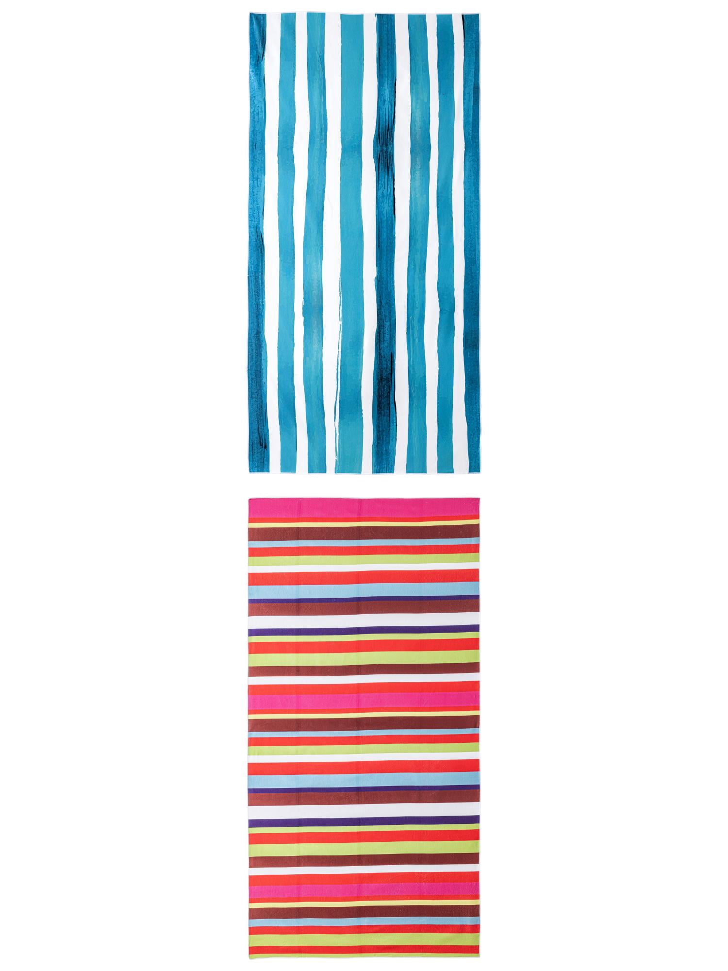 Unique Bargains 2 Pack Super Absorbent Beach Towel MultiColor/Blue 71" x 35"/63" x 31"