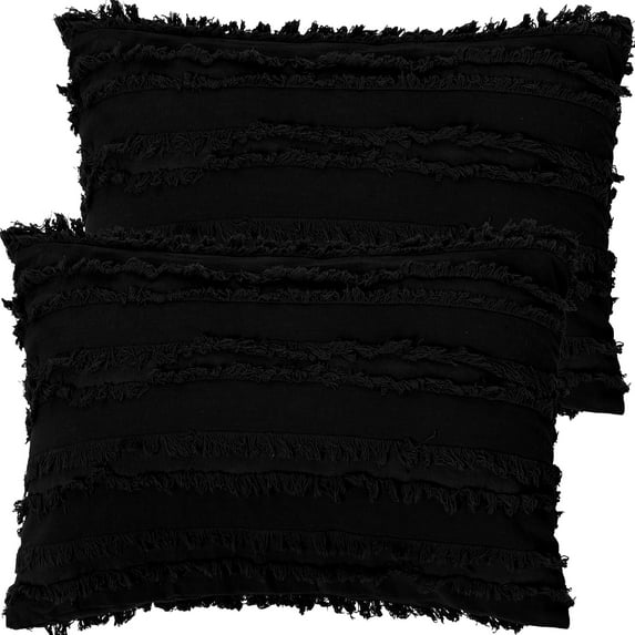 Unique Bargains 2-Pack Tassel Striped Throw Pillow Covers Black 12" x 20"