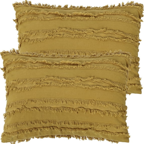 Unique Bargains 2-Pack Tassel Striped Throw Pillow Covers Yellow 12" x 20"