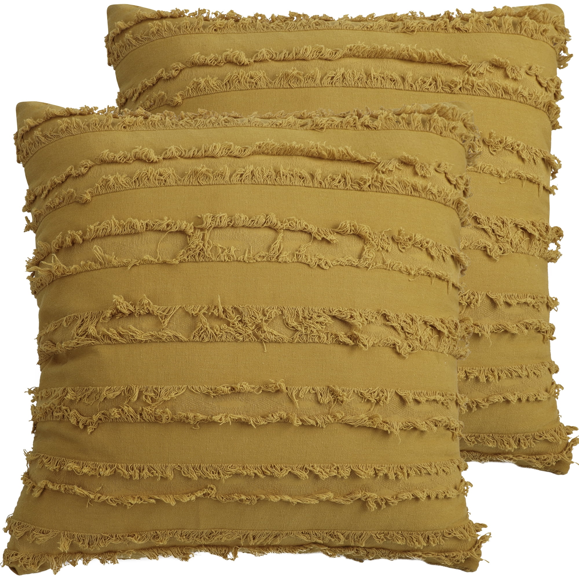 Unique Bargains 2-Pack Tassel Striped Throw Pillow Covers Yellow 18" x 18"