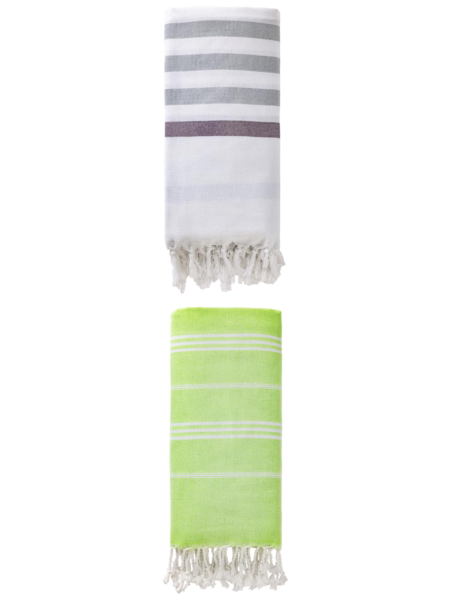 Unique Bargains 2 Pack Tassel Turkish Beach Towels Blue/Light Green 71"x40"/71"x35"