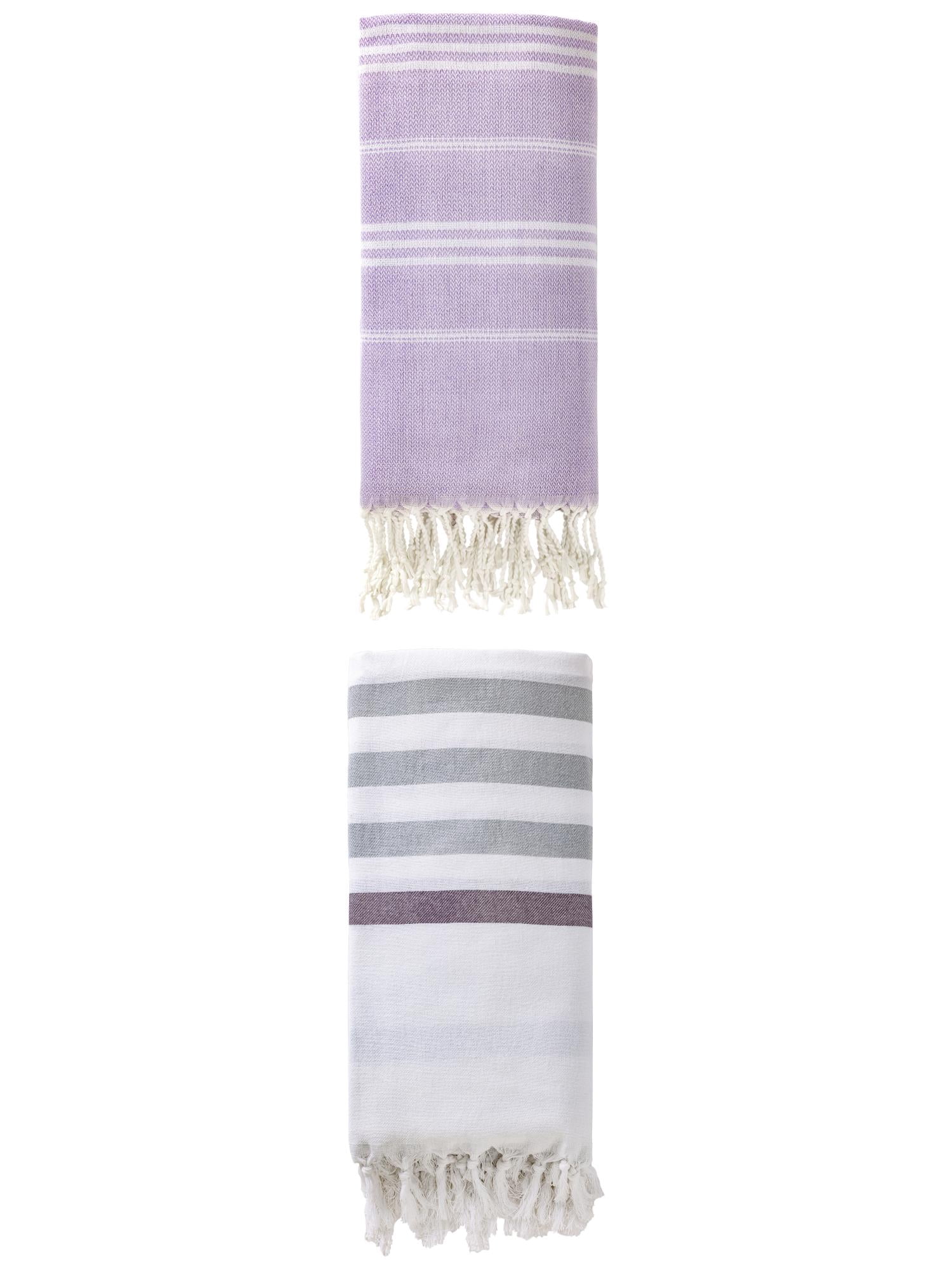 Unique Bargains 2 Pack Tassel Turkish Beach Towels Blue/Purple 71"x40"/71"x35"