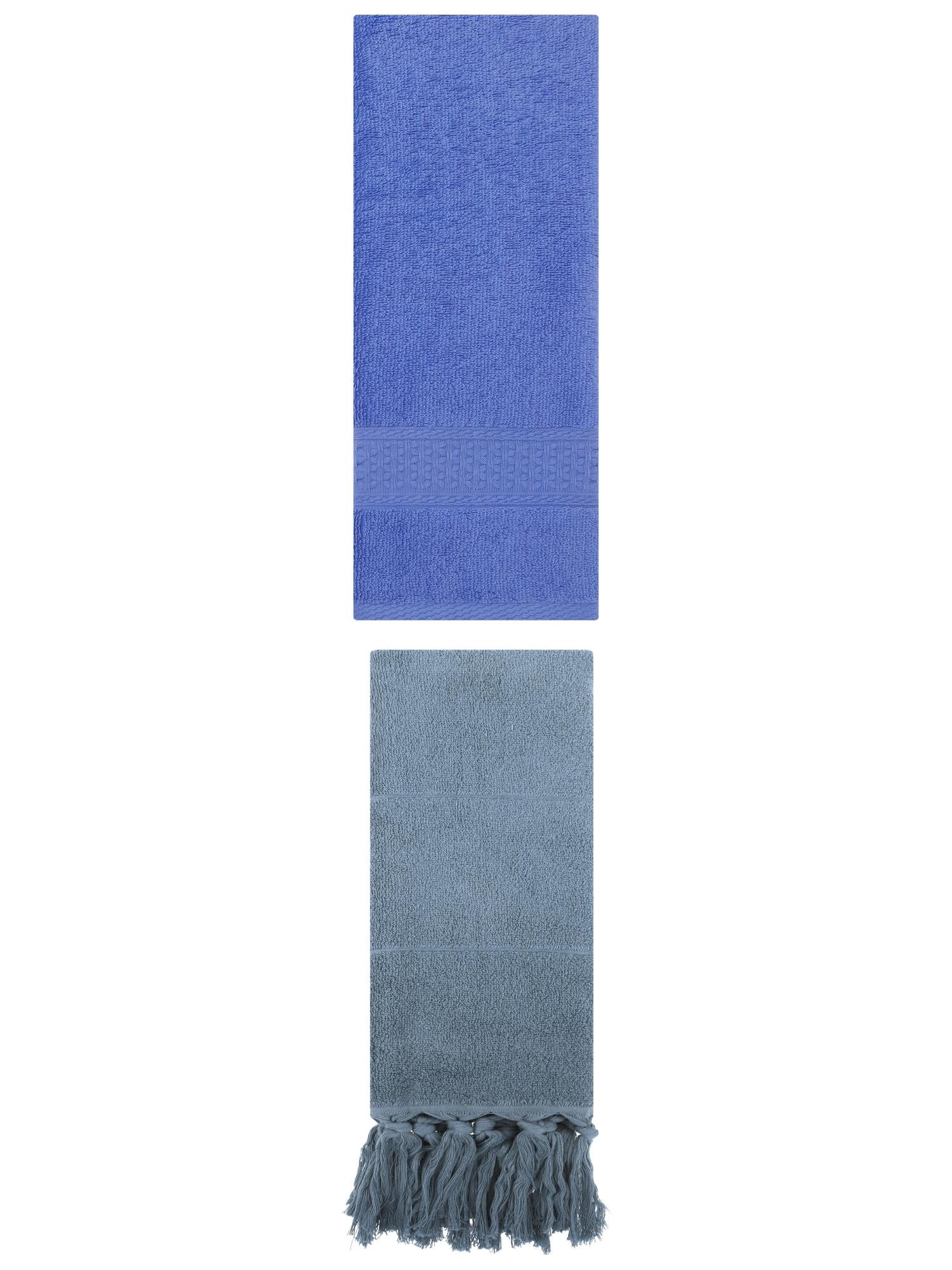 Unique Bargains 2 Packs Textured Tassels Hand Towel Blue 14" x 30"/13" x 30"