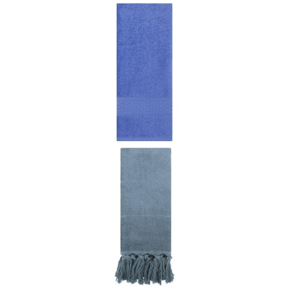 Unique Bargains 2 Packs Textured Tassels Hand Towel Blue 14" x 30"/13" x 30"